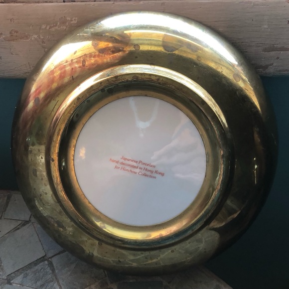 6427 Japanese Porcelain Decorative Bowl Hand Painted Horchow Brass Encased - Picture 4 of 13